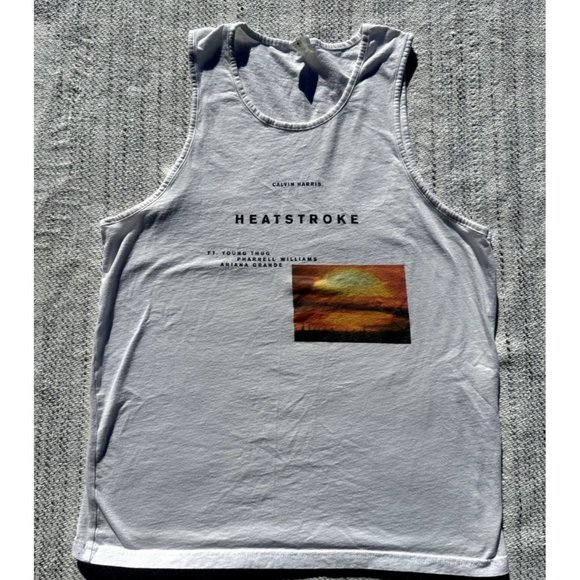 Calvin Harris Tank Large White Top Printed SunSet Heartstroke Sleeveless Mens - Picture 1 of 5